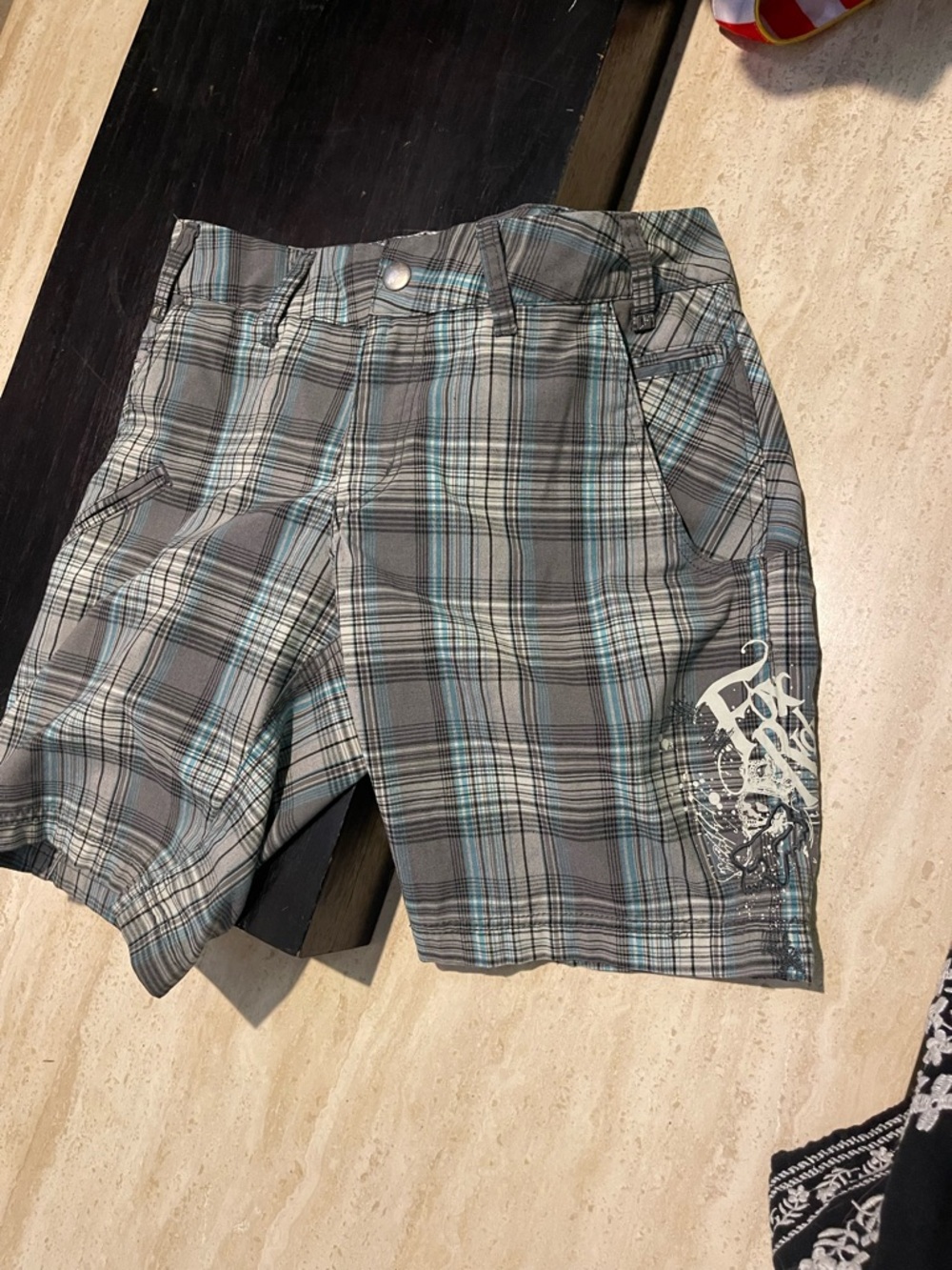 Fox Plaid Athletic Shorts in Gray and Teal